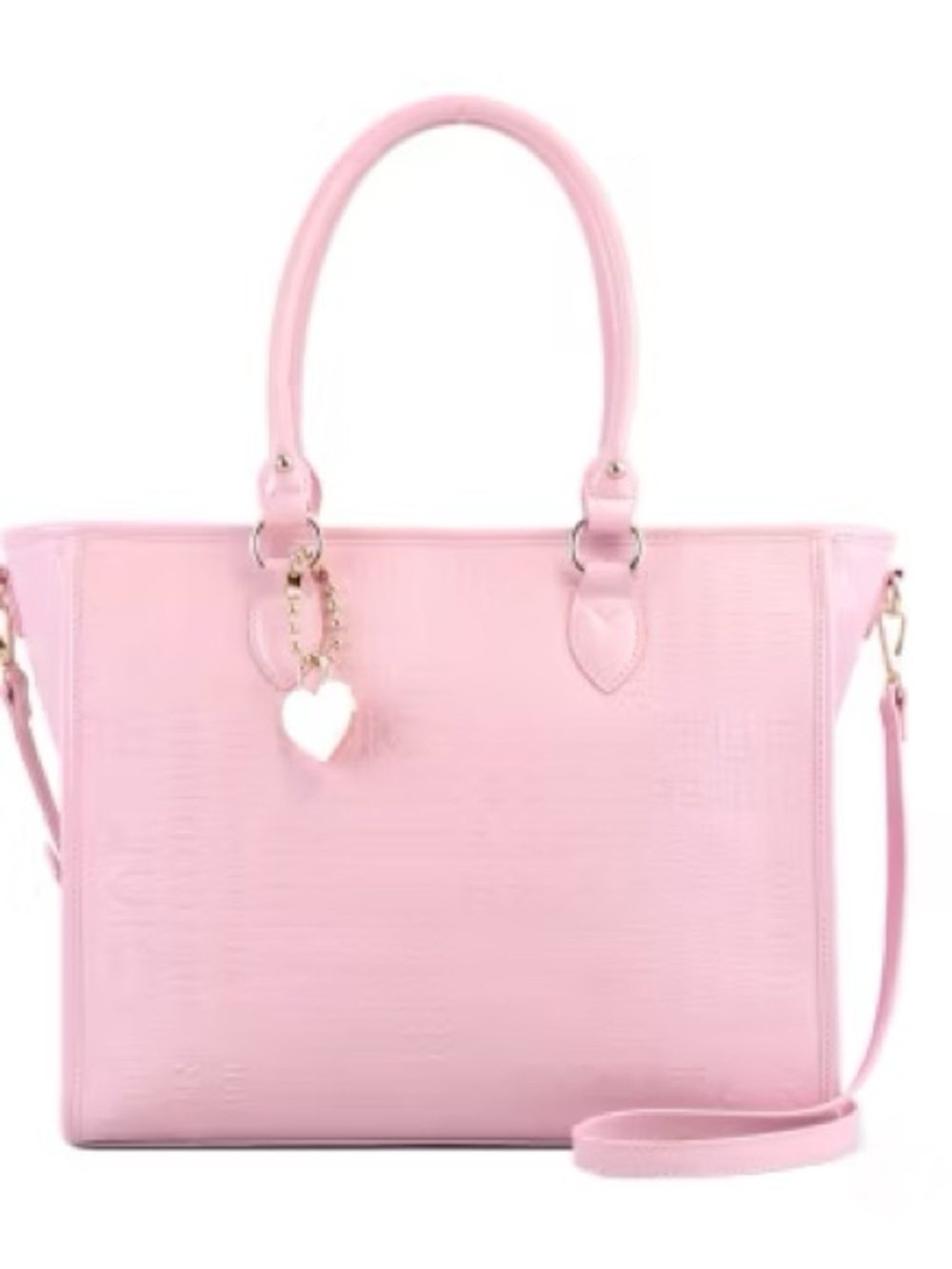 Women's Pink Structured Tote Bag with Heart Charm